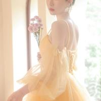 Cute A line Yellow tulle short prom homecoming dress - Thumbnail 4