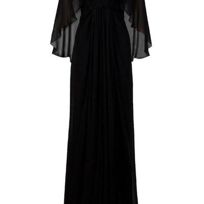 A line black v neck long chiffon prom dress - Thumbnail 3