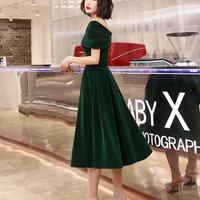 Off Shoulder Green velvet short prom dress  - Thumbnail 2