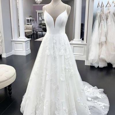 Mermaid straps white a line lace long prom dress - Thumbnail 2