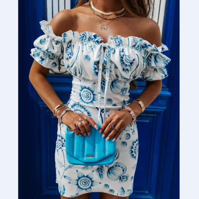 One-Shoulder Short Sleeves Skinny Package Hip Dress