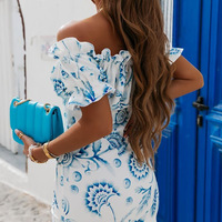 One-Shoulder Short Sleeves Skinny Package Hip Dress - Thumbnail 3