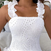 White Solid Color Lace Sling Sleeveless Dress - Thumbnail 1