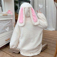 Cute Japanese Style Animal Cartoon Bunny Rabbit Ears Black White Fluffy Warm Winter Coats Jackets - Thumbnail 4