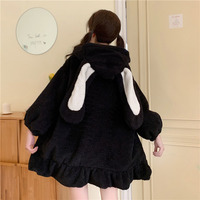 Cute Japanese Style Animal Cartoon Bunny Rabbit Ears Black White Fluffy Warm Winter Coats Jackets - Thumbnail 6