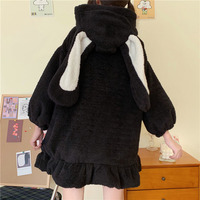 Cute Japanese Style Animal Cartoon Bunny Rabbit Ears Black White Fluffy Warm Winter Coats Jackets - Thumbnail 8