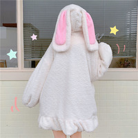 Cute Japanese Style Animal Cartoon Bunny Rabbit Ears Black White Fluffy Warm Winter Coats Jackets - Thumbnail 2
