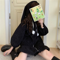 Cute Japanese Style Animal Cartoon Bunny Rabbit Ears Black White Fluffy Warm Winter Coats Jackets - Thumbnail 7