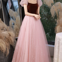 Pink tulle long A-line prom dress pink evening dress - Thumbnail 8