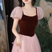 Pink tulle long A-line prom dress pink evening dress - Thumbnail 4