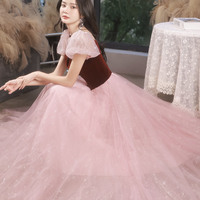 Pink tulle long A-line prom dress pink evening dress - Thumbnail 5