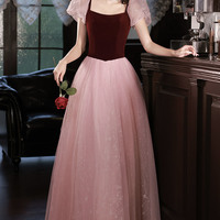 Pink tulle long A-line prom dress pink evening dress - Thumbnail 6