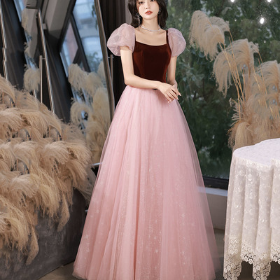 Pink tulle long a-line prom dress pink evening dress - Thumbnail 3