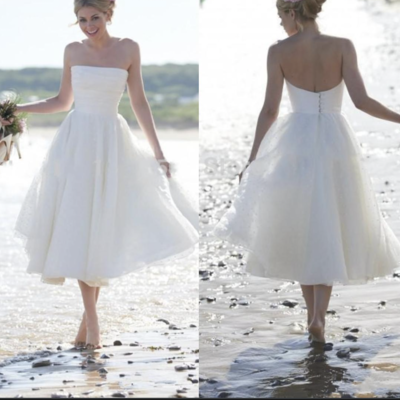 Strapless tea length wedding dresses bridal gown wd78 - Thumbnail 3