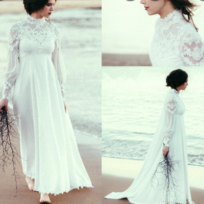 High neck wedding dresses bridal gown with appliques  - Thumbnail 2