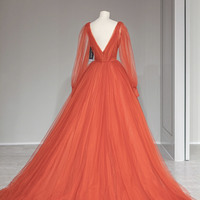 A-line Tulle Long Sleeve Prom Dress Elegant Evening Dress - Thumbnail 1