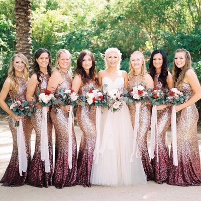 Halter rose gold sequin mermaid long bridesmaid dresses - Thumbnail 1