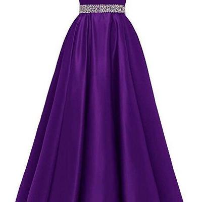 Spaghetti straps a line satin v-neck formal prom dresses - Thumbnail 5