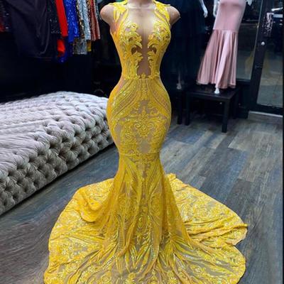 Vintage arabic formal yellow sequin prom dresses - Thumbnail 3