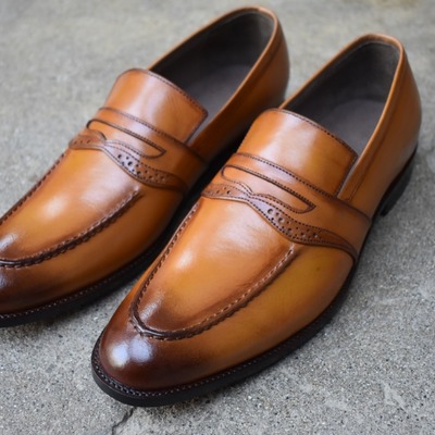 Western style men's hand stitch two tone moccasin formal wear christmas shoes - Thumbnail 2