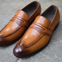 Western Style Men's Hand Stitch Two Tone Moccasin Formal Wear Christmas Shoes - Thumbnail 1