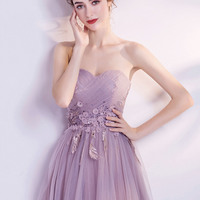 Purple tulle lace long prom dress A-line evening dress - Thumbnail 6