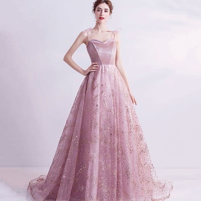Cute velvet tulle long prom dress a-line evening gown - Thumbnail 3