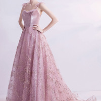 Cute velvet tulle long prom dress A-line evening gown - Thumbnail 2