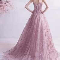 Cute velvet tulle long prom dress A-line evening gown - Thumbnail 3
