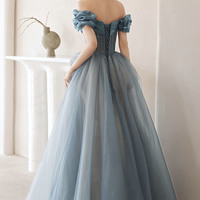 Elegant tulle off shoulder prom dress A-line evening dress - Thumbnail 2