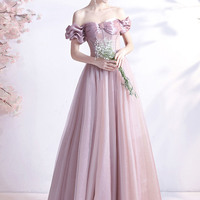 Elegant tulle off shoulder prom dress A-line evening dress - Thumbnail 4
