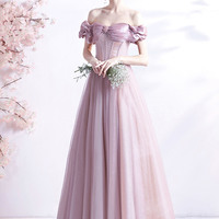 Elegant tulle off shoulder prom dress A-line evening dress - Thumbnail 5