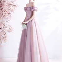 Elegant tulle off shoulder prom dress A-line evening dress - Thumbnail 7