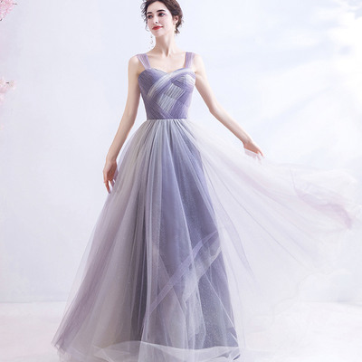 Purple tulle long a-line prom dress evening dress - Thumbnail 2