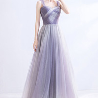 Purple tulle long A-line prom dress evening dress - Thumbnail 1