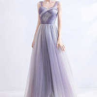 Purple tulle long A-line prom dress evening dress - Thumbnail 6