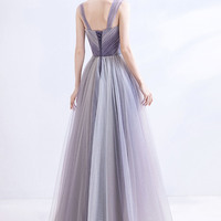 Purple tulle long A-line prom dress evening dress - Thumbnail 7