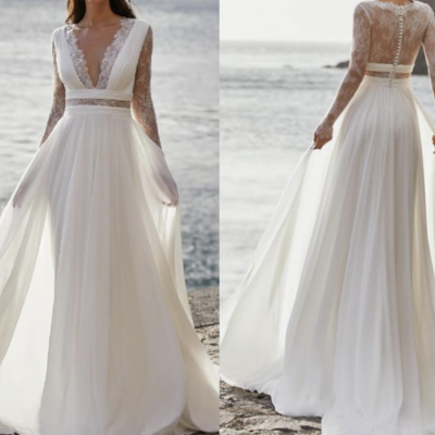 Beach wedding dresses bridal gown with sleeves wd89 - Thumbnail 3