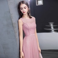 Cute tulle sequins long prom dress A-line evening dress - Thumbnail 1