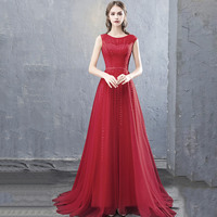 Cute tulle sequins long prom dress A-line evening dress - Thumbnail 5