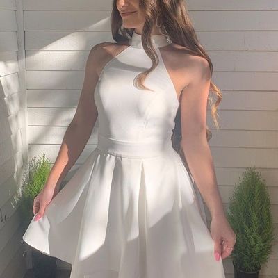 Sp2247,white halter satin homecoming dresses a-line back to school dresses
