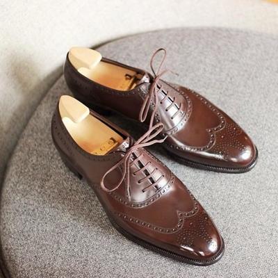 Latest wedding wear oxfords brown wingtip brogue leather lace up shoes - Thumbnail 2