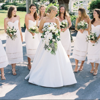 Spaghetti straps ankle length bridesmaid dresses white  - Thumbnail 1