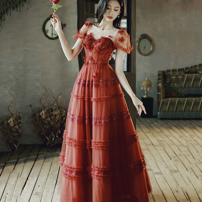 Cute tulle applique long prom dress a-line evening dress - Thumbnail 2