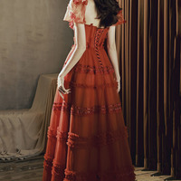 Cute tulle applique long prom dress A-line evening dress - Thumbnail 4