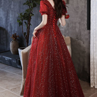 Burgundy sequins long prom dress evening dress - Thumbnail 3