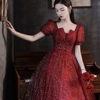 Burgundy sequins long prom dress evening dress - Thumbnail 4