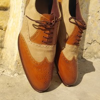 Top Trending Two Tone Oxfords Shoes, Leather Suede Lace Up Office Wear Shoes - Thumbnail 1