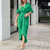 Solid Color Elegant Loose Casual Fashion Short Sleeve Dress - Thumbnail 3