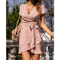 Fashion V-Neck Ruffled Chiffon Floral Dress - Thumbnail 2